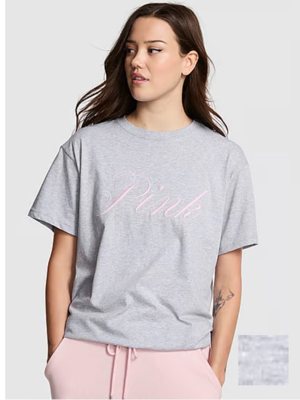 PINK Victoria's Secret Campus Cotton Gray Crew T-shirt